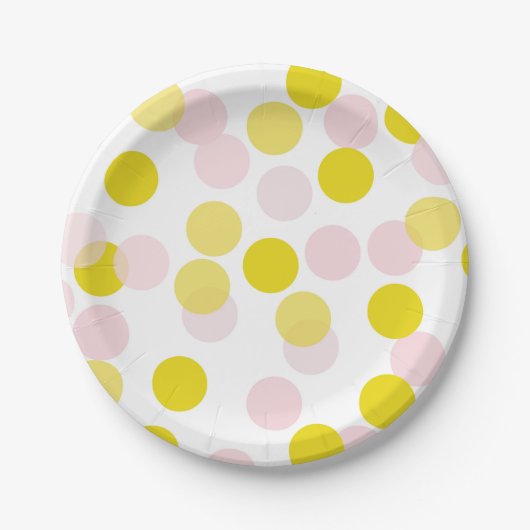 Roze & Geel Feestelijke Polka Dots Confetti Patroo Papieren Bordje (Voorkant)