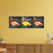 Roze Geel Flamingo's Trio Foto Dare Quote Modern Canvas Afdruk (Insitu (Woonkamer))