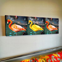 Roze Geel Flamingo's Trio Foto Dare Quote Modern