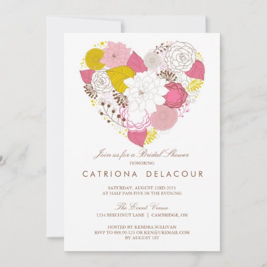 Roze geel Floral Heart Bridal Shower Kaart (Voorkant)
