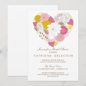 Roze geel Floral Heart Bridal Shower Kaart (Voorkant / Achterkant)
