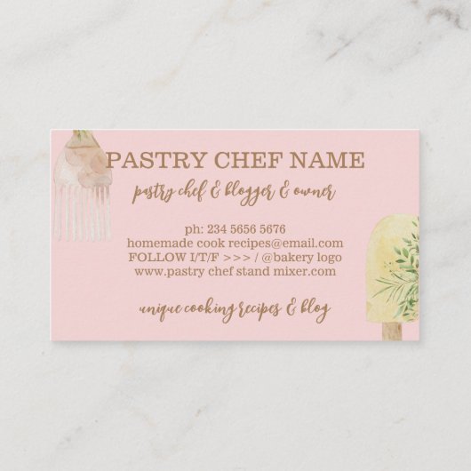 Roze Geel Gebak eucalyptus blad lepel Visitekaartje (Achterkant)