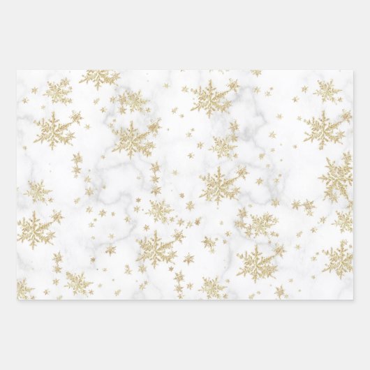 Roze Geel Geel Goud Zilver Snowflakes Witte marmer Inpakpapier Vel (Voorkant 2)