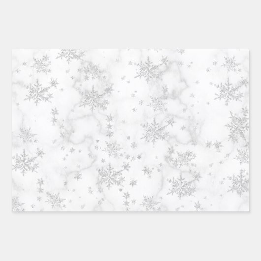 Roze Geel Geel Goud Zilver Snowflakes Witte marmer Inpakpapier Vel (Voorkant 3)