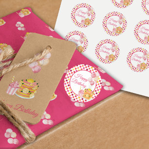 Roze Geel Gelukkige Verjaardag Polka Dot Ronde Sticker
