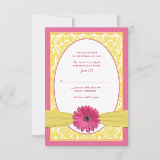 Roze Geel Gerbera Daisy Wedding Reply Kaart (Voorkant)