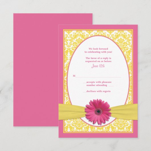 Roze Geel Gerbera Daisy Wedding Reply Kaart (Voorkant / Achterkant)