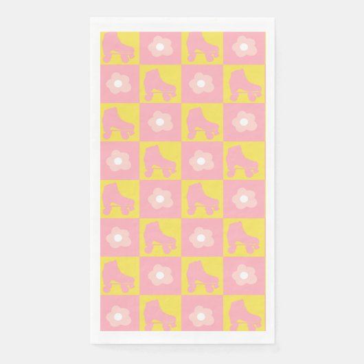 Roze Geel Geruite Roller Derby Schaats Servet (Voorkant)