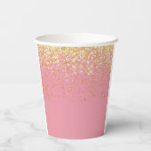 Roze Geel Glitter Monogram Naam Papieren Bekers (Achterkant)