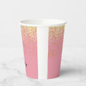 Roze Geel Glitter Monogram Naam Papieren Bekers (Links)