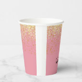 Roze Geel Glitter Monogram Naam Papieren Bekers (Rechts)
