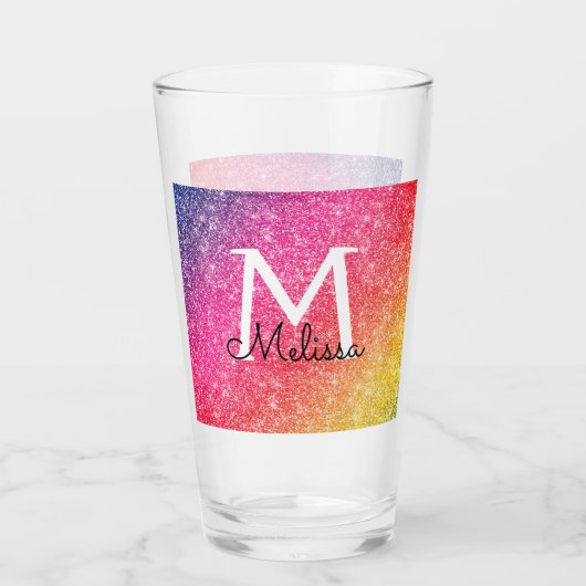 Roze Geel Glitter Naam Sparkle Glass Cup Glas (Achterkant)