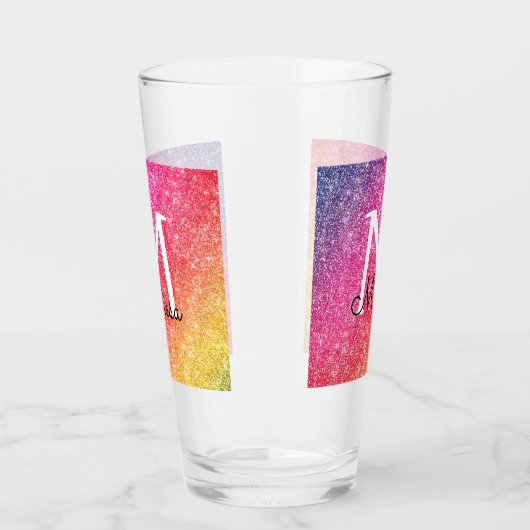 Roze Geel Glitter Naam Sparkle Glass Cup Glas (Links)