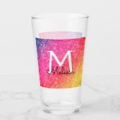 Roze Geel Glitter Naam Sparkle Glass Cup Glas (Voorkant)