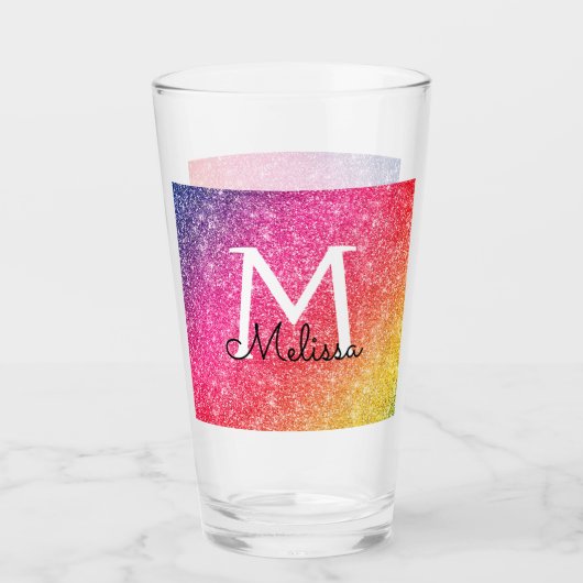 Roze Geel Glitter Naam Sparkle Glass Cup Glas (Voorkant)