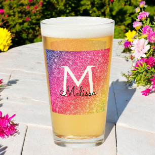 Roze Geel Glitter Naam Sparkle Glass Cup Glas