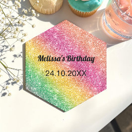 Roze Geel Glitter Verjaardagsfeest Kartonnen Onderzetters