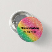 Roze Geel Glitter Verjaardagsfeestje Ronde Button 3,2 Cm (Voorkant /achterkant)