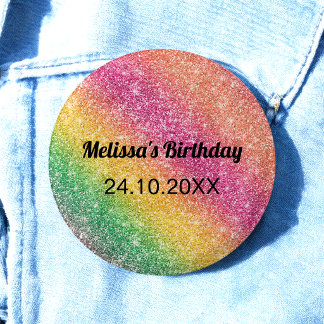 Roze Geel Glitter Verjaardagsfeestje Ronde Button 3,2 Cm