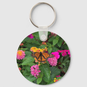 Roze Geel Groen Bloem Lantana met Vlinder Sleutelhanger