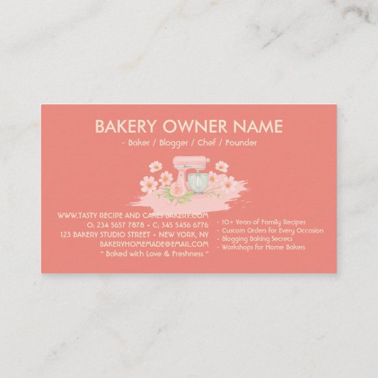 Roze Geel Groen Bloemen Bakkerij Pastry Cake Maker Visitekaartje (Achterkant)