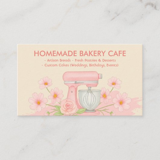 Roze Geel Groen Bloemen Bakkerij Pastry Cake Maker Visitekaartje (Voorkant)