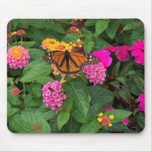 Roze Geel Groen Bloemig Lantana met Vlinder Muismat