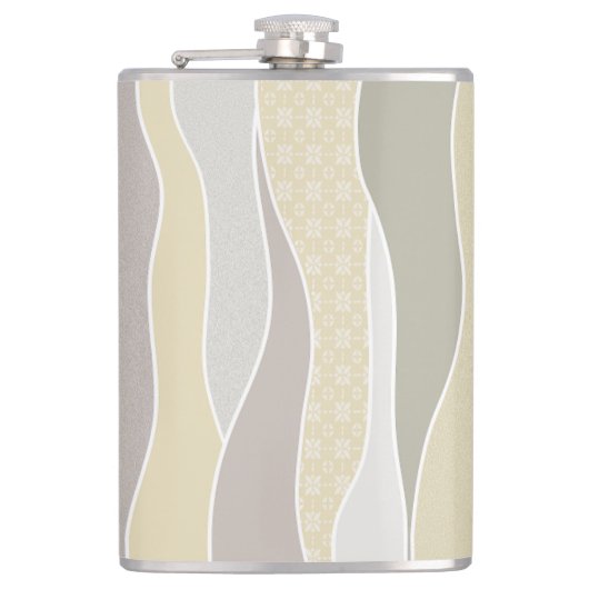 Roze Geel Groen Curve Stripe Abstracte Golven Naam Heupfles (Voorkant)