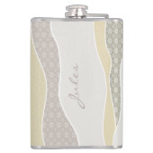 Roze Geel Groen Curve Stripe Abstracte Golven Naam Heupfles (Achterkant)