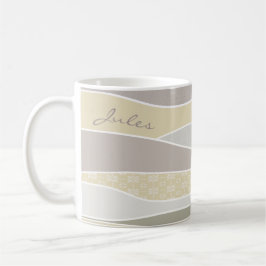 Roze Geel Groen Curve Stripe Abstracte Golven Naam Koffiemok