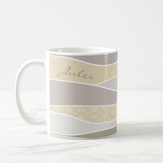 Roze Geel Groen Curve Stripe Abstracte Golven Naam Koffiemok (Links)