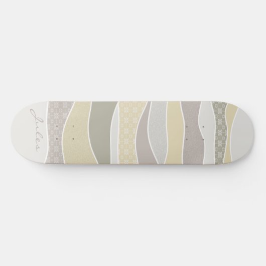 Roze Geel Groen Curve Stripe Abstracte Golven Naam Persoonlijk Skateboard (Horizontaal)