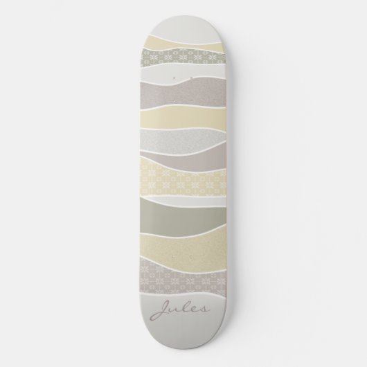 Roze Geel Groen Curve Stripe Abstracte Golven Naam Persoonlijk Skateboard (Voorkant)