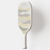 Roze Geel Groen Curve Stripe Abstracte Golven Naam Pickleball Paddle (Links)