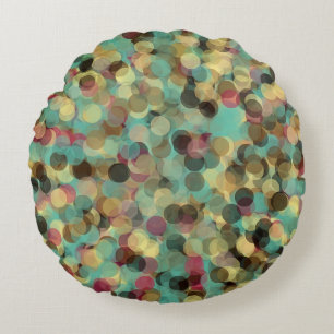 roze geel groen en blauw cirkelpatroon abstract rond kussen