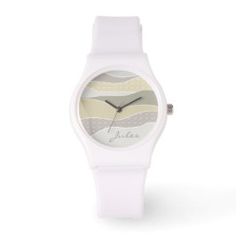 Roze Geel Groen Gebogen Streep Abstracte Wave Naam Horloge