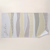 Roze Geel Groen Gebogen Streep Abstracte Wave Naam Strandlaken (Voorkant)