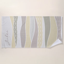 Roze Geel Groen Gebogen Streep Abstracte Wave Naam Strandlaken