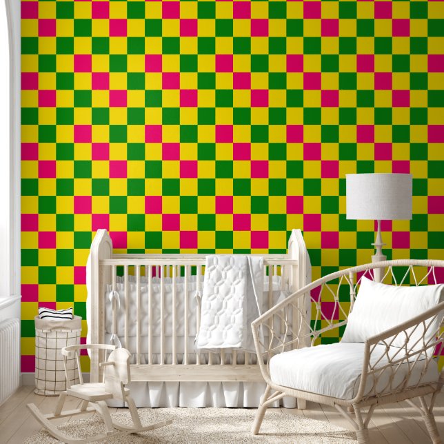 Roze Geel Groen Geruit Patroonontwerp  Behang (Kinderen)