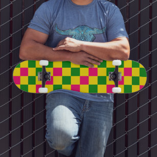Roze Geel Groen Geruit Patroonontwerp Persoonlijk Skateboard