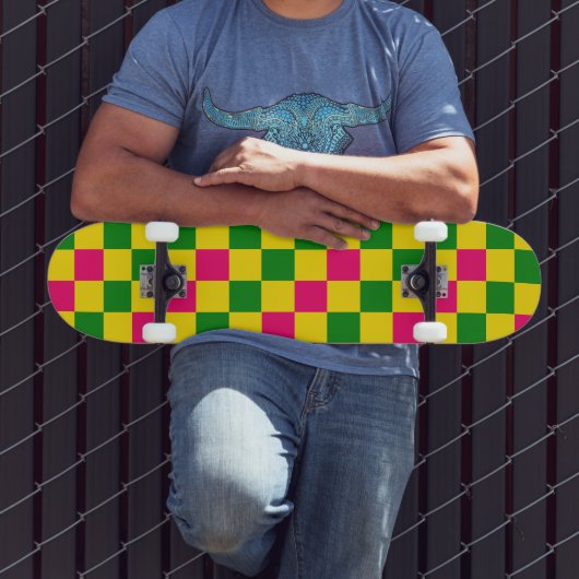 Roze Geel Groen Geruit Patroonontwerp Persoonlijk Skateboard (Buiten 3)