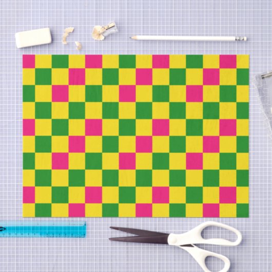 Roze Geel Groen Geruit Patroonontwerp Tissuepapier (Craft)
