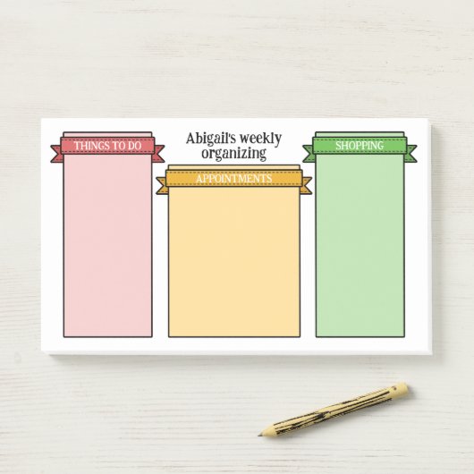 Roze geel groen Schattige lint etiketten van uw we Post-it® Notes (Op bureau)