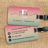 Roze Geel & Groen Verloop Script Naam Monogram Bagagelabel