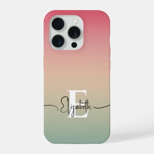 Roze Geel & Groen Verloop Script Naam Monogram iPhone Hoesje (Achterkant)