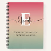 Roze Geel & Groen Verloop Script Naam Monogram Notitieboek (Voorkant)
