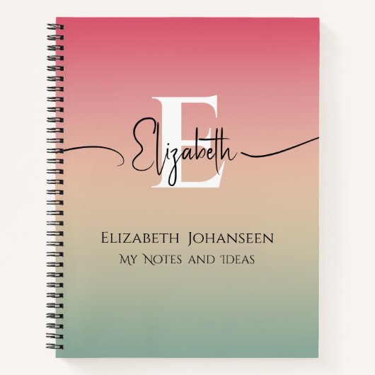 Roze Geel & Groen Verloop Script Naam Monogram Notitieboek (Voorkant)