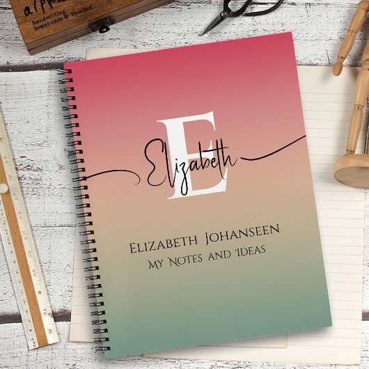 Roze Geel & Groen Verloop Script Naam Monogram Notitieboek