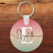 Roze Geel & Groen Verloop Script Naam Monogram Sleutelhanger (Voorkant)