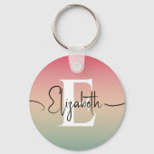 Roze Geel & Groen Verloop Script Naam Monogram Sleutelhanger (Achterkant)